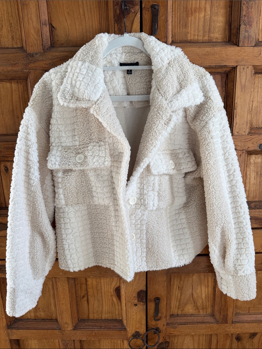 Blu Pepper Cream Textured Teddy Jacket